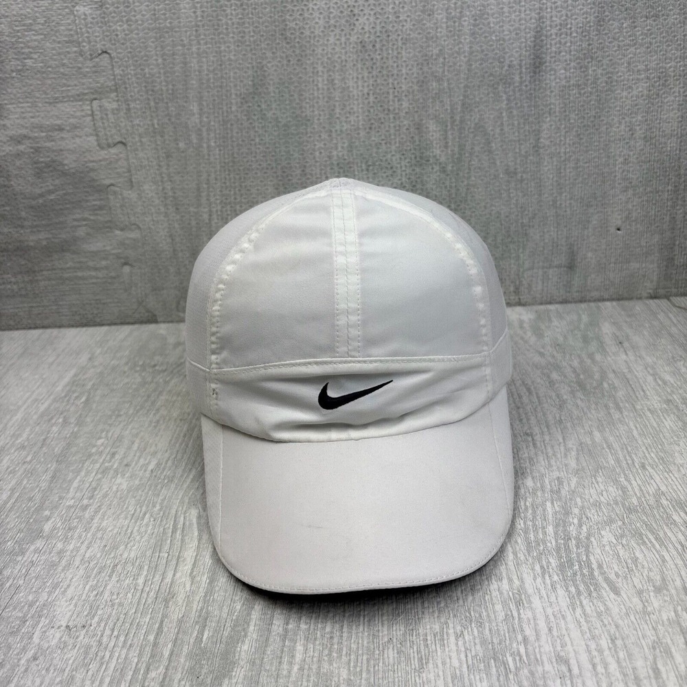 Vintage Y2K Nike Featherlight Hat Cap Strap Back White Running Tailwind Dri Fit